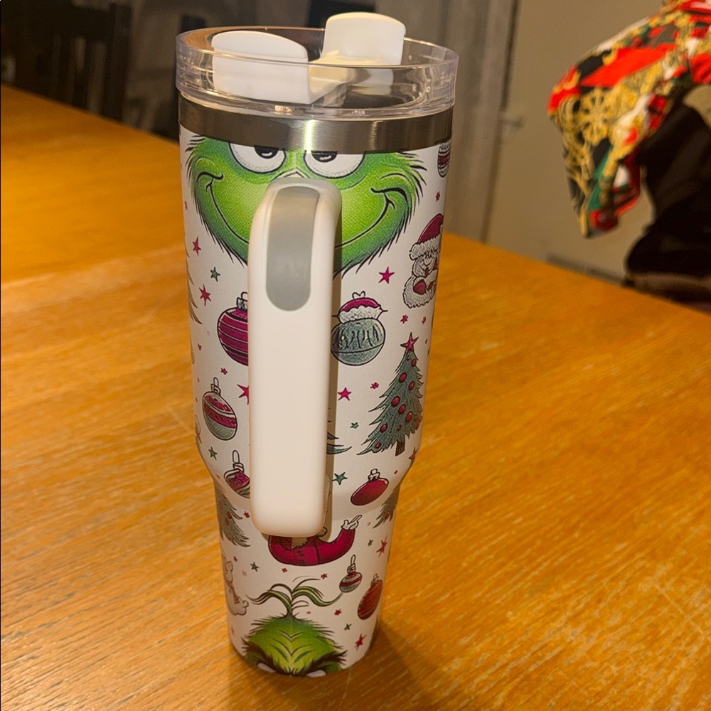 Holiday Themed Grinch Travel Mug with Handle - Picture 2 of 6
